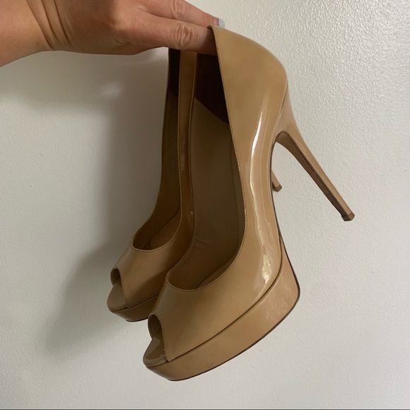 Jimmy Choo Patent Leather Nude Crown Open Toe Pump - Picture 4 of 9